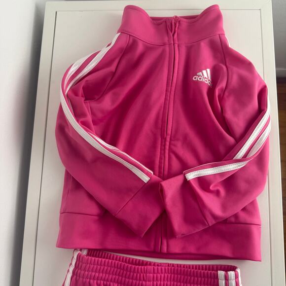 Adidas Toddler Girls Full-Zip Activewear Track Suit Pink Stripe 2-Piece Set 18M - Picture 3 of 9